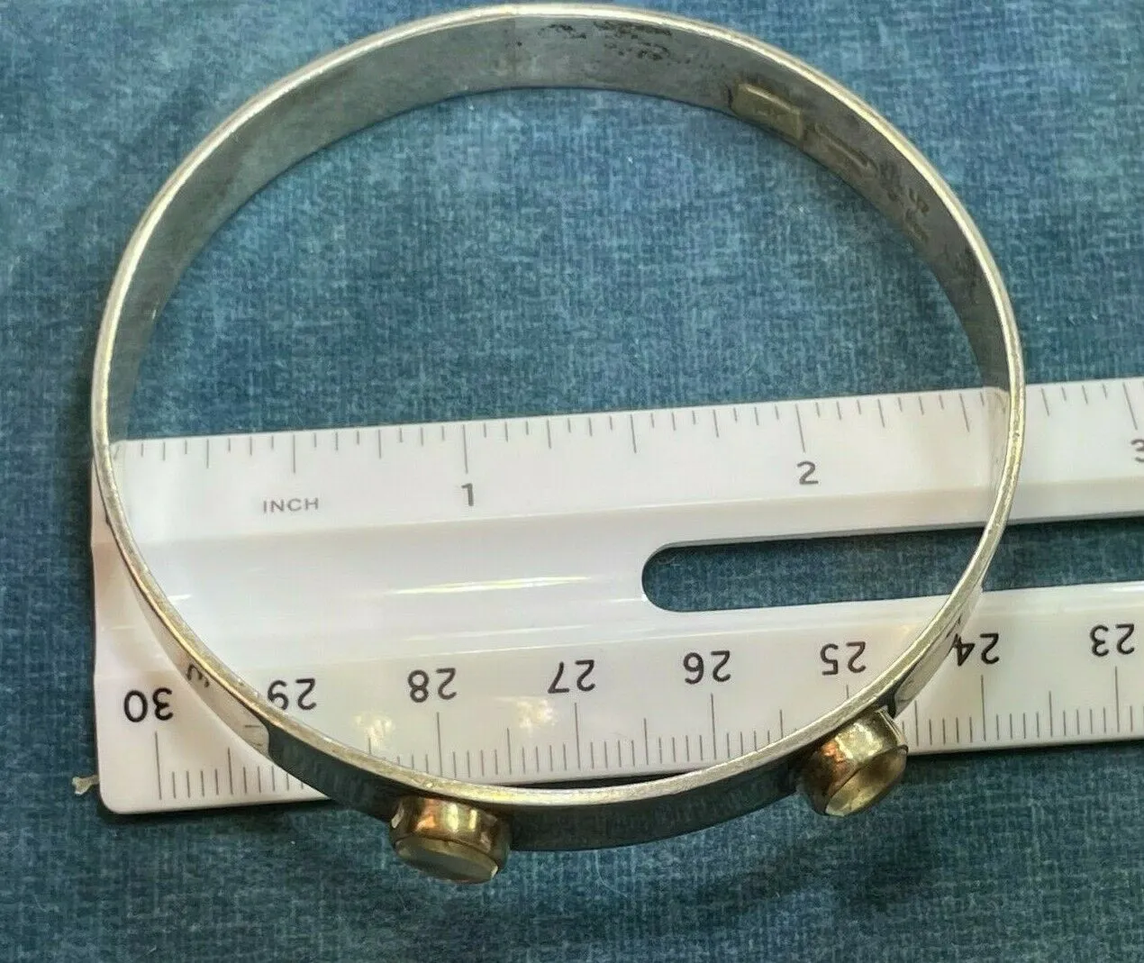 14k Yellow Gold & 925 Rainbow "Blue Glow" MOONSTONE Bangle Bracelet