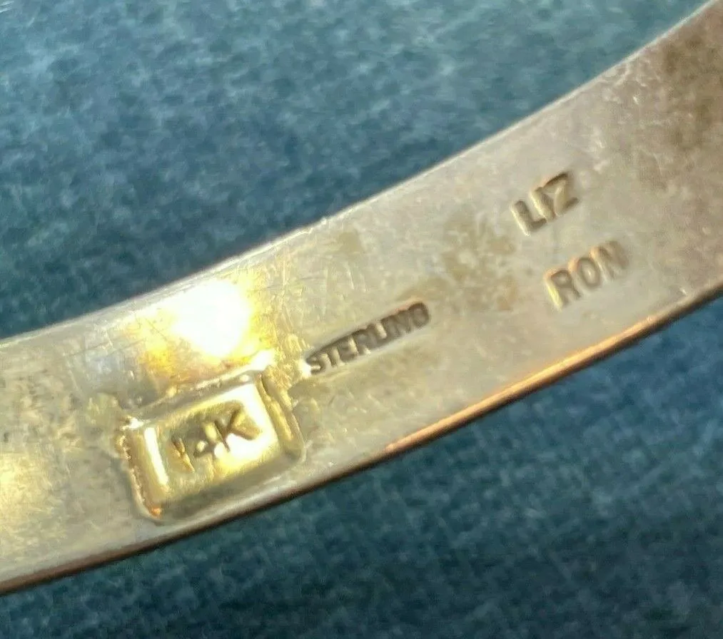 14k Yellow Gold & 925 Rainbow "Blue Glow" MOONSTONE Bangle Bracelet