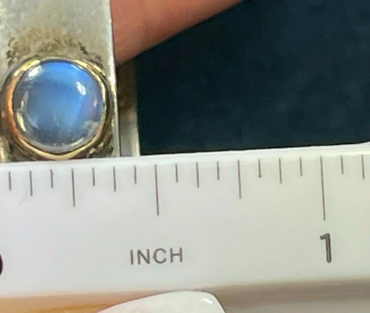 14k Yellow Gold & 925 Rainbow "Blue Glow" MOONSTONE Bangle Bracelet