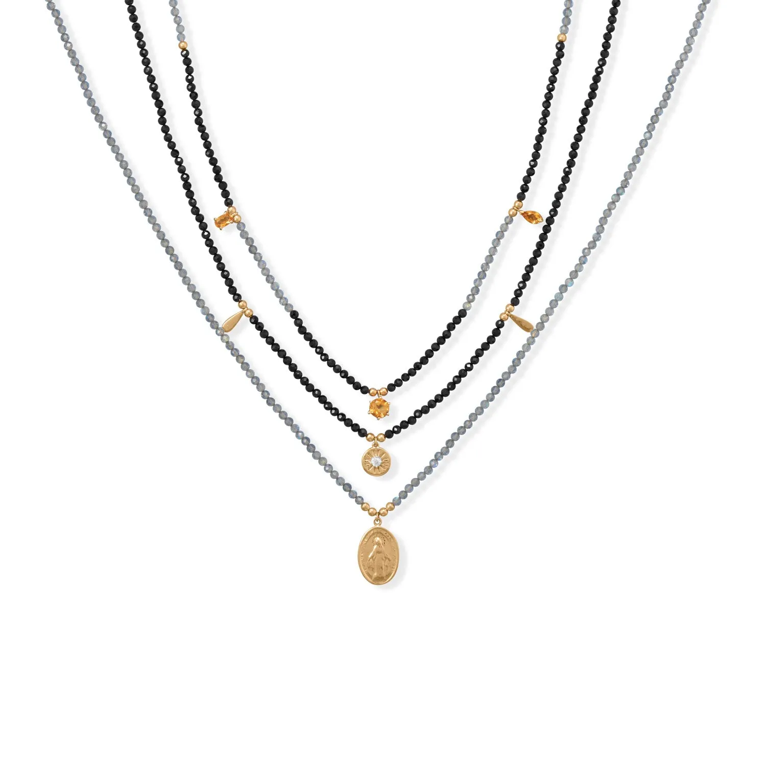 17"   2" 14 Karat Gold Plated Charm and Labradorite Necklace