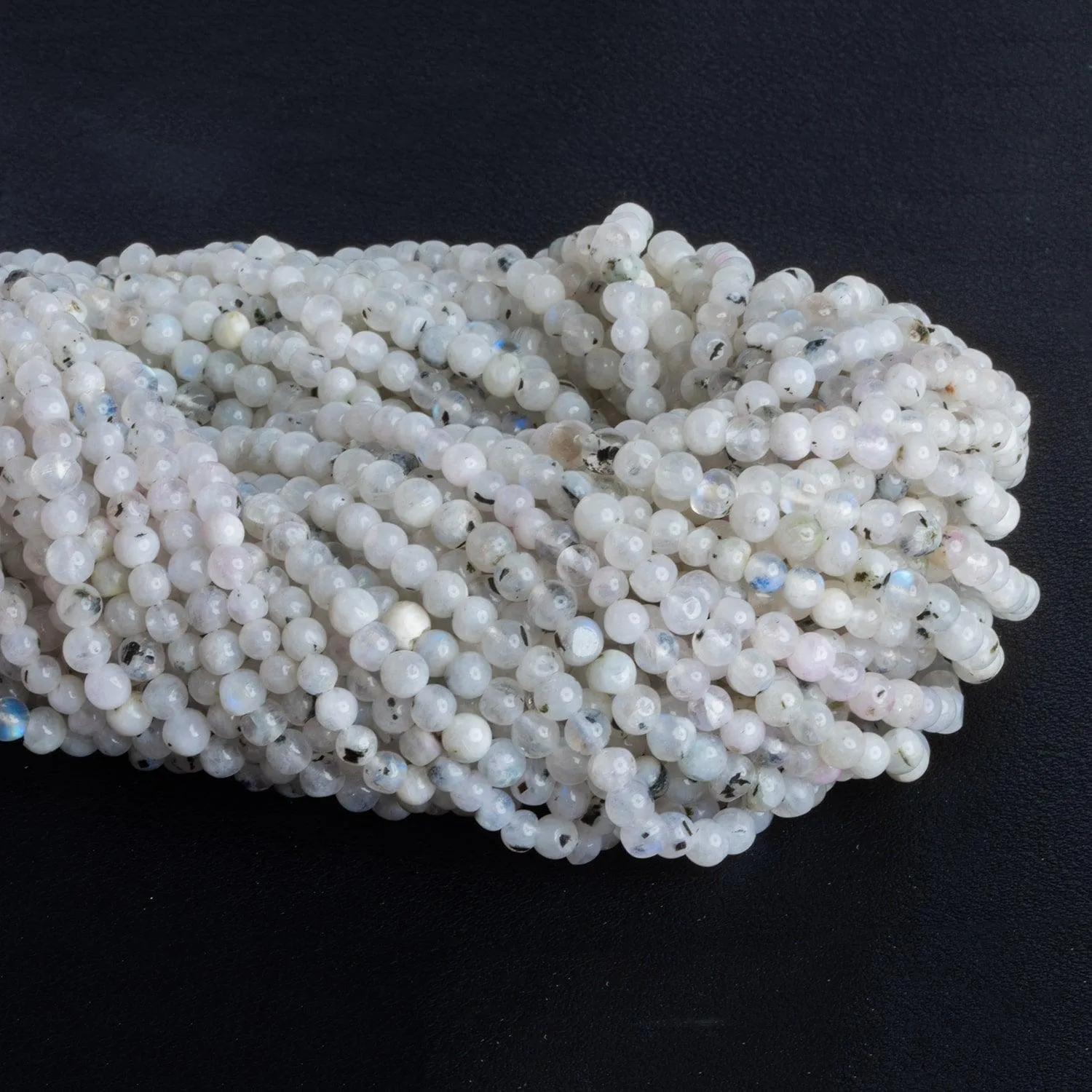 3-4.5mm Rainbow Moonstone Rounds 13 inch 83 beads