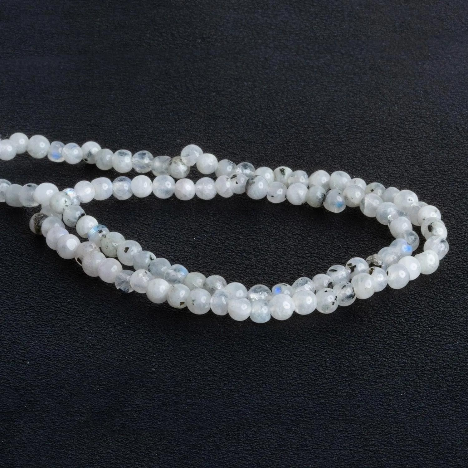 3-4.5mm Rainbow Moonstone Rounds 13 inch 83 beads