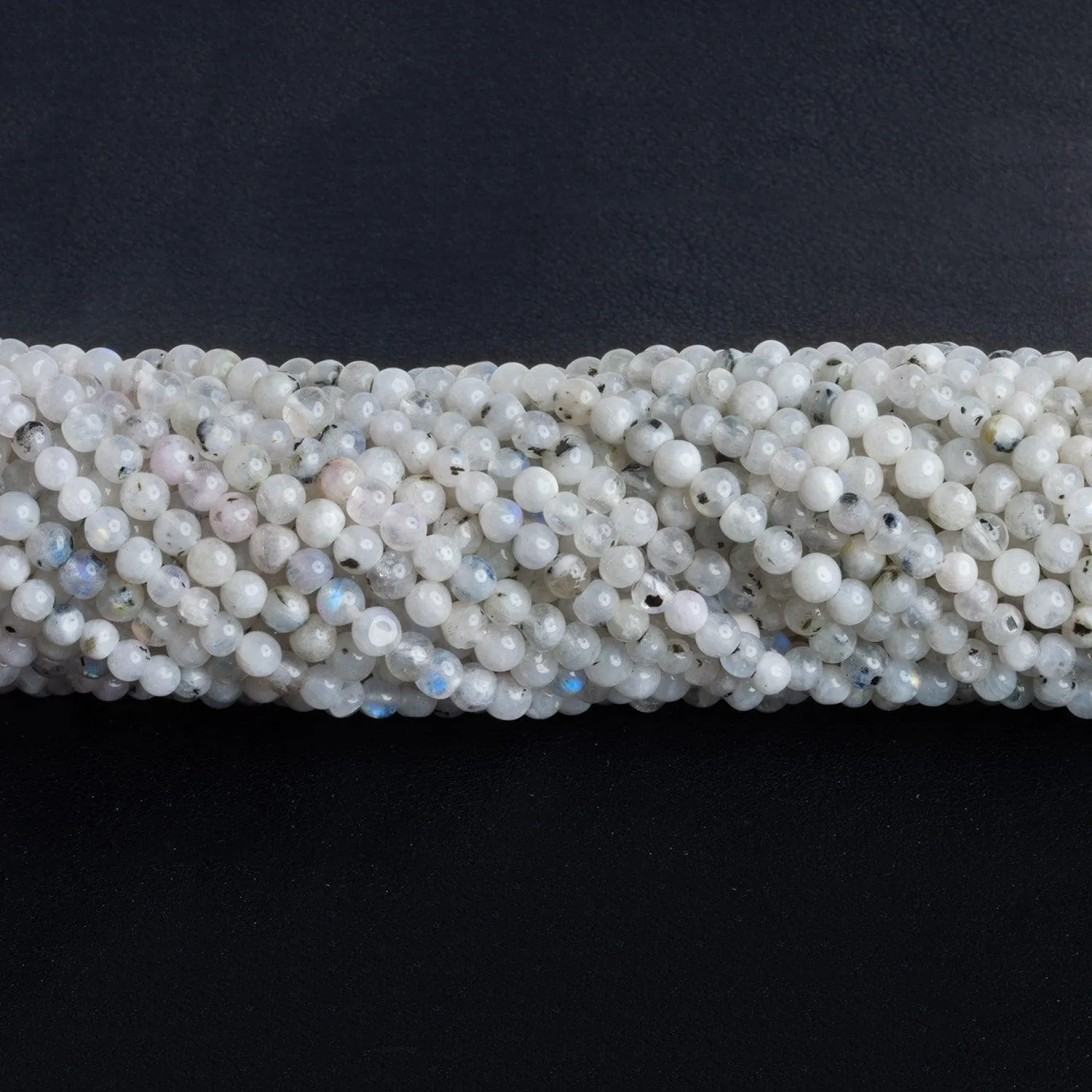 3-4.5mm Rainbow Moonstone Rounds 13 inch 83 beads