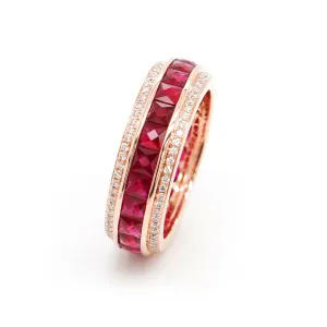3.27 cts French Cut Ruby with White Diamond Pavé Eternity Ring