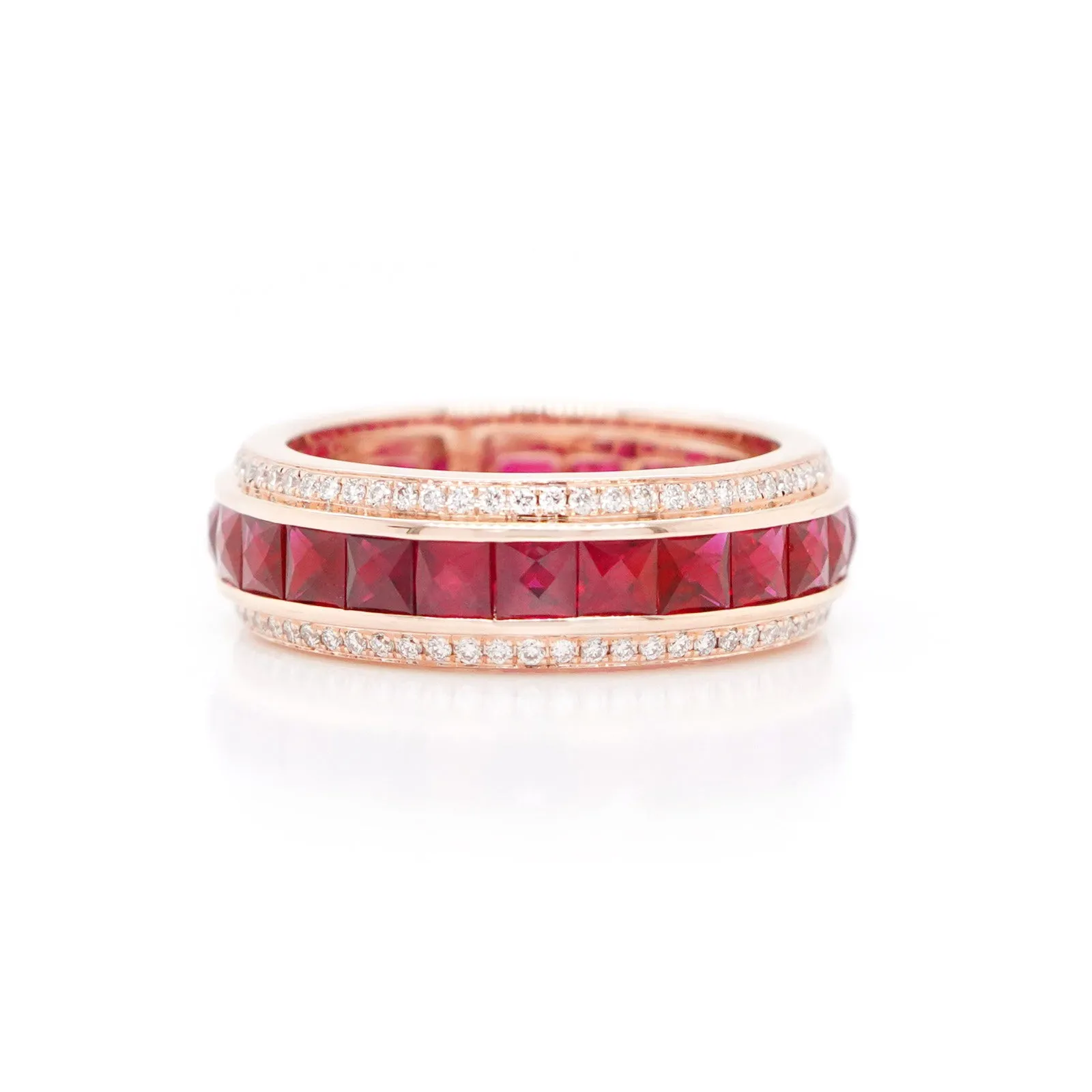 3.27 cts French Cut Ruby with White Diamond Pavé Eternity Ring