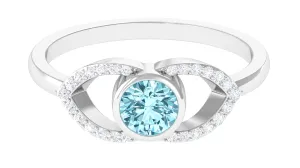 3/4 Ct Aquamarine and Diamond Split Shank Engagement Ring
