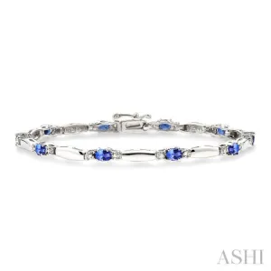 5x3 MM Oval Cut Tanzanite and 1/10 ctw Bar and Oval Mount Round Cut Diamond  Precious Bracelet in 10K White Gold