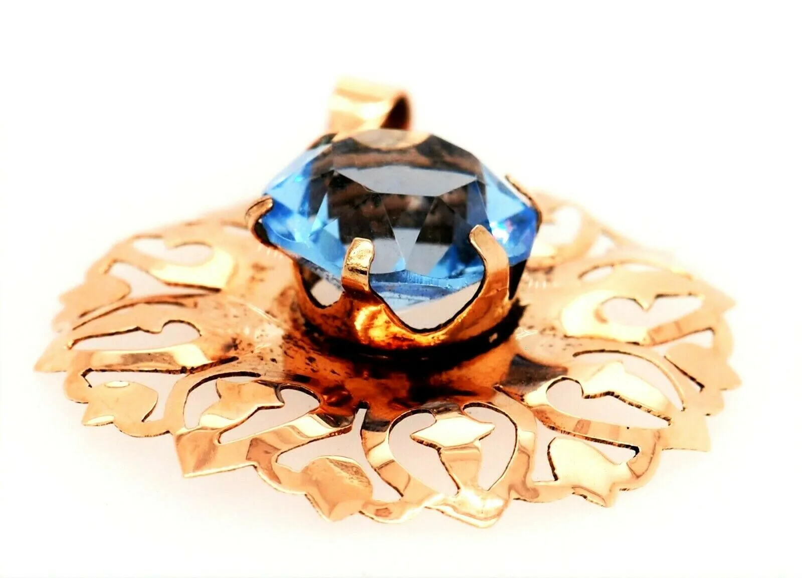 9ct Yellow Gold Blue Paste Vintage Pendant