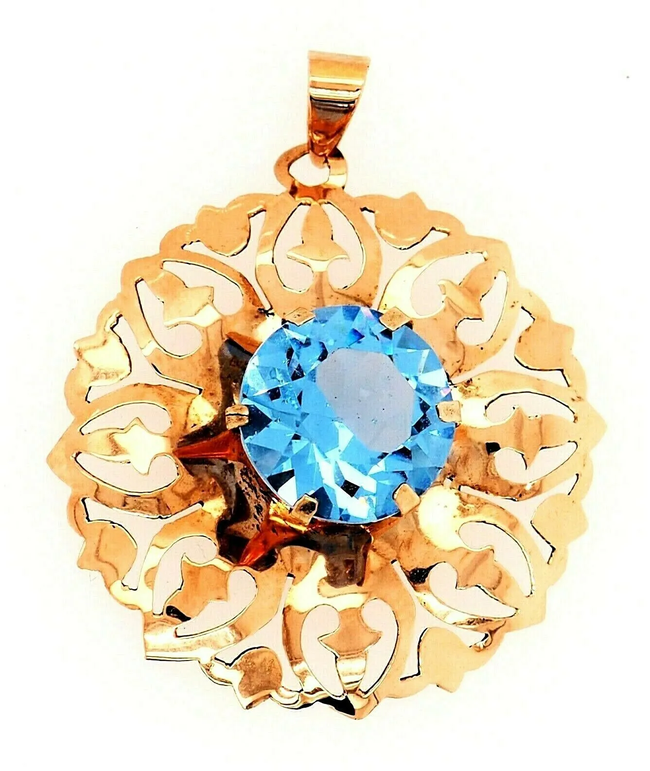 9ct Yellow Gold Blue Paste Vintage Pendant