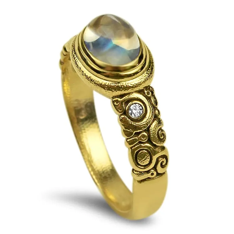 Alex Sepkus 18k Yellow Gold Moonstone and Diamond Ring
