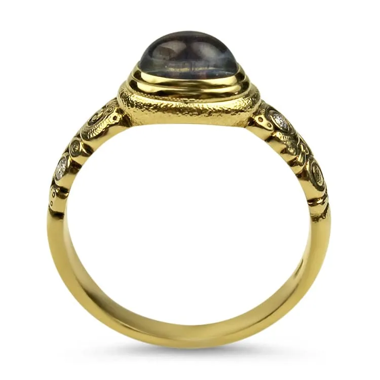 Alex Sepkus 18k Yellow Gold Moonstone and Diamond Ring