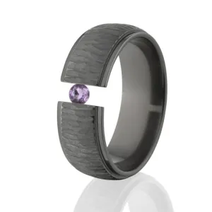 Amethyst, 8mm Black Zirconium, Tree Bark