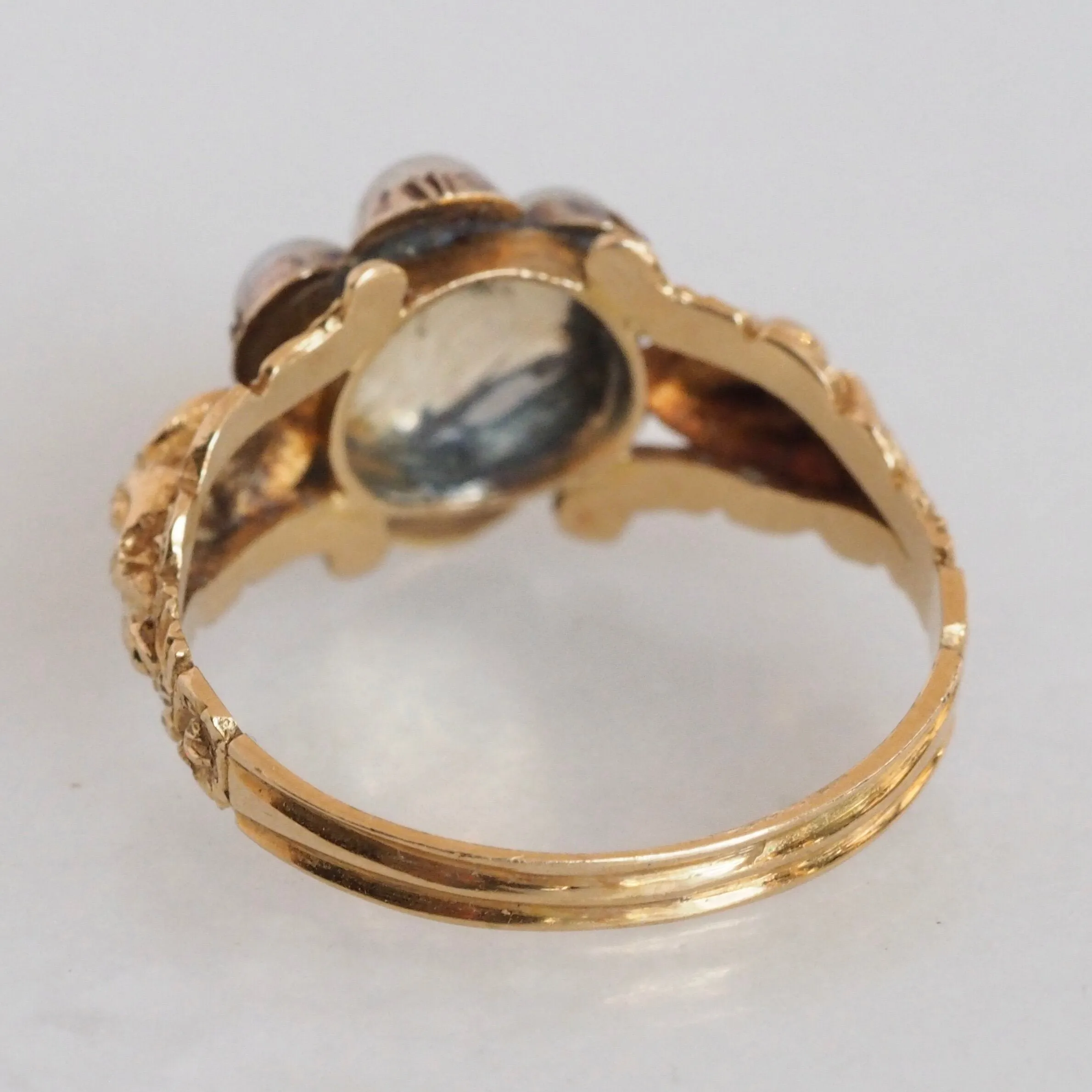 Antique Georgian 18k Gold Ruby and Pearl Halo Ring