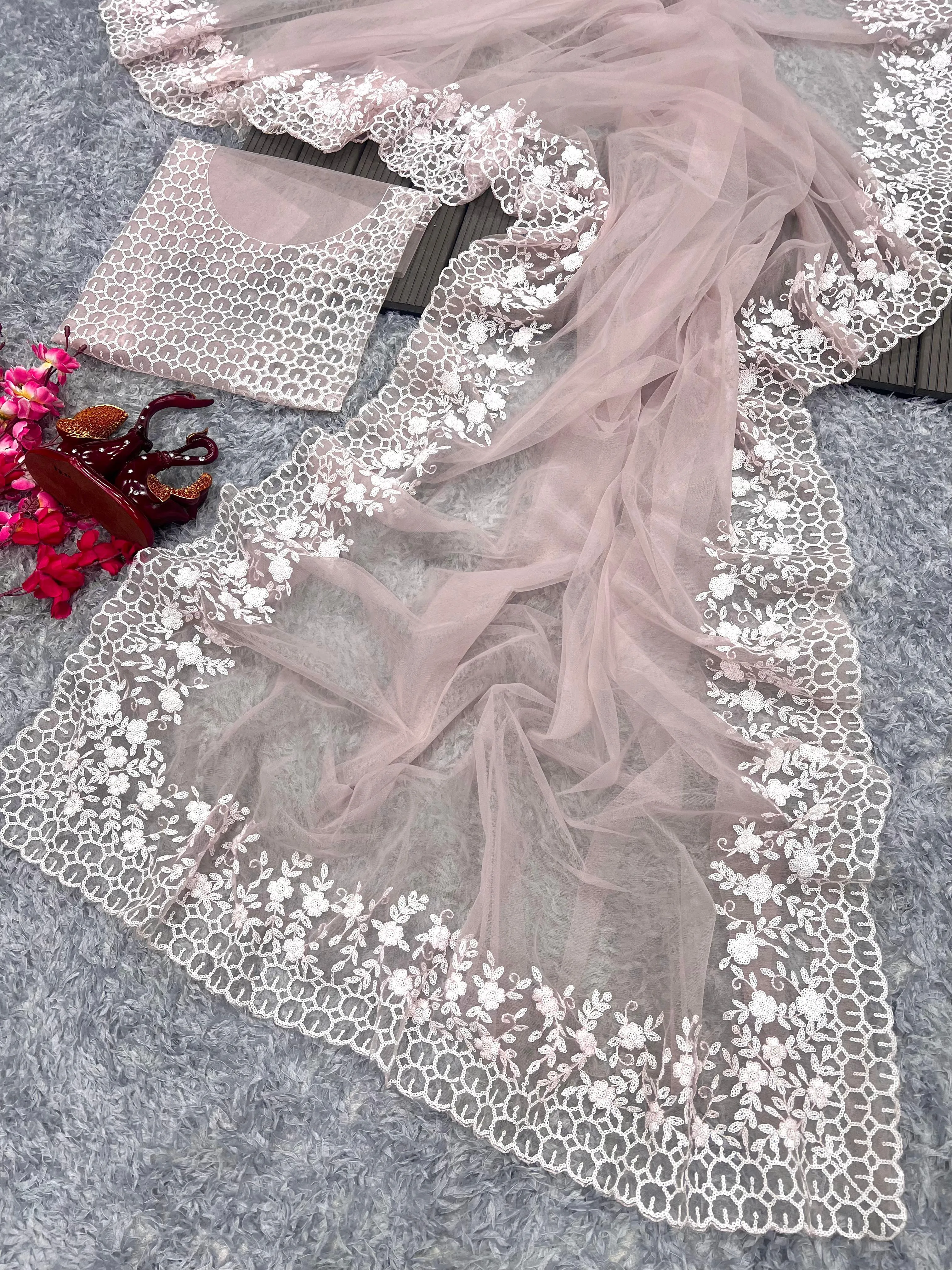Beautiful Designer Bollywood Soft Net Sequence Saree