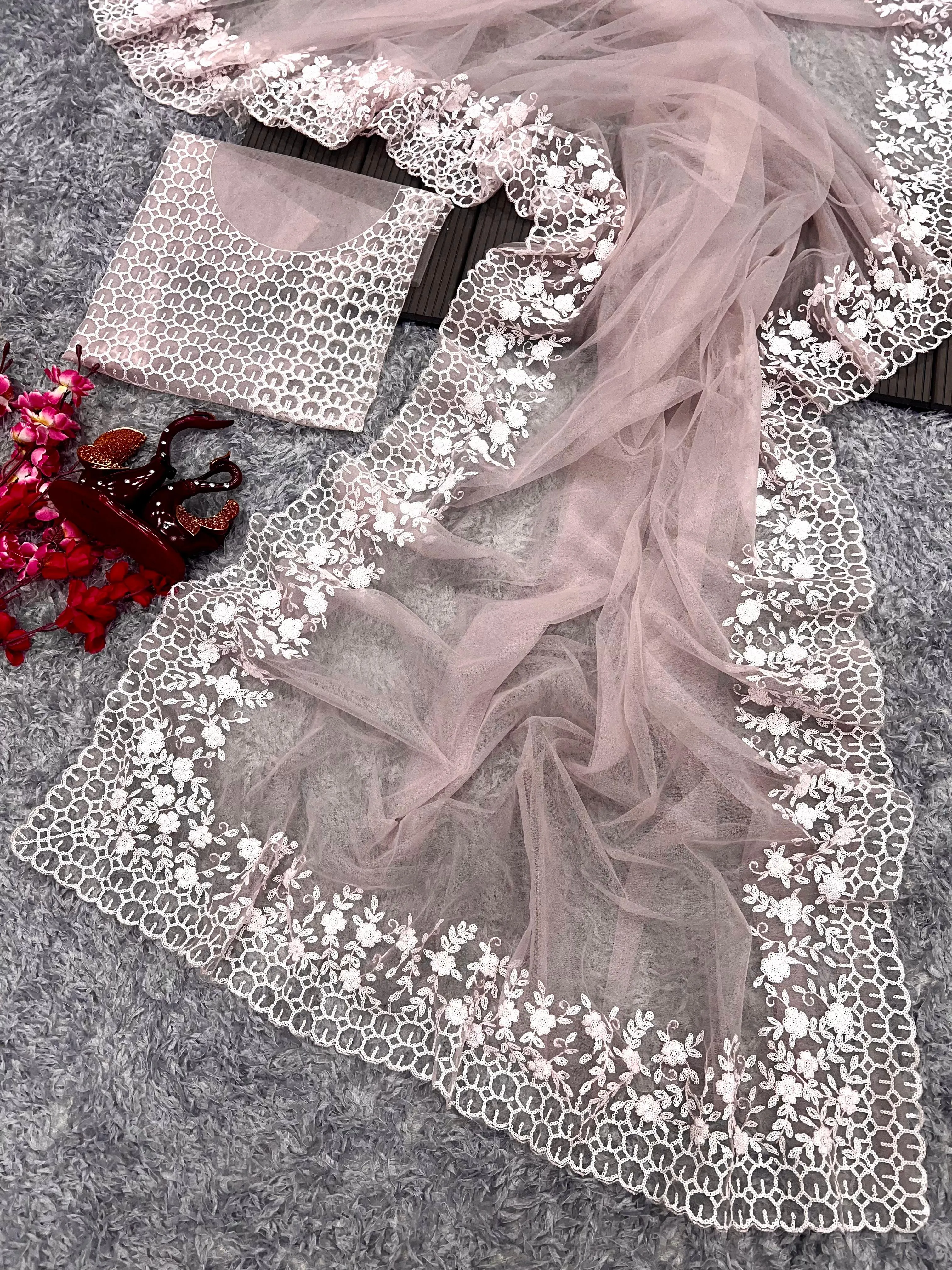 Beautiful Designer Bollywood Soft Net Sequence Saree