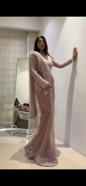 Beautiful Designer Heavy Georgette Soft Net Exclusive Sequanc Saree