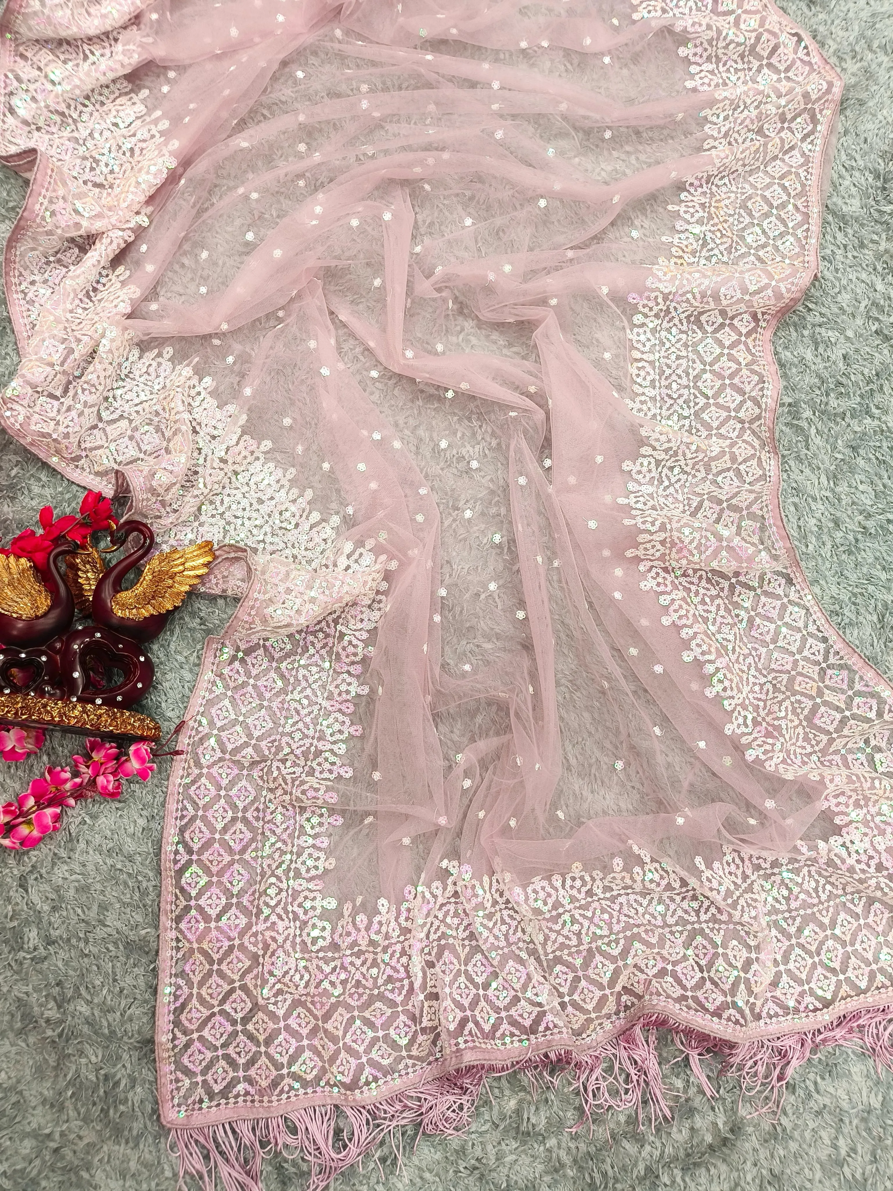 Beautiful Designer Heavy Georgette Soft Net Exclusive Sequanc Saree