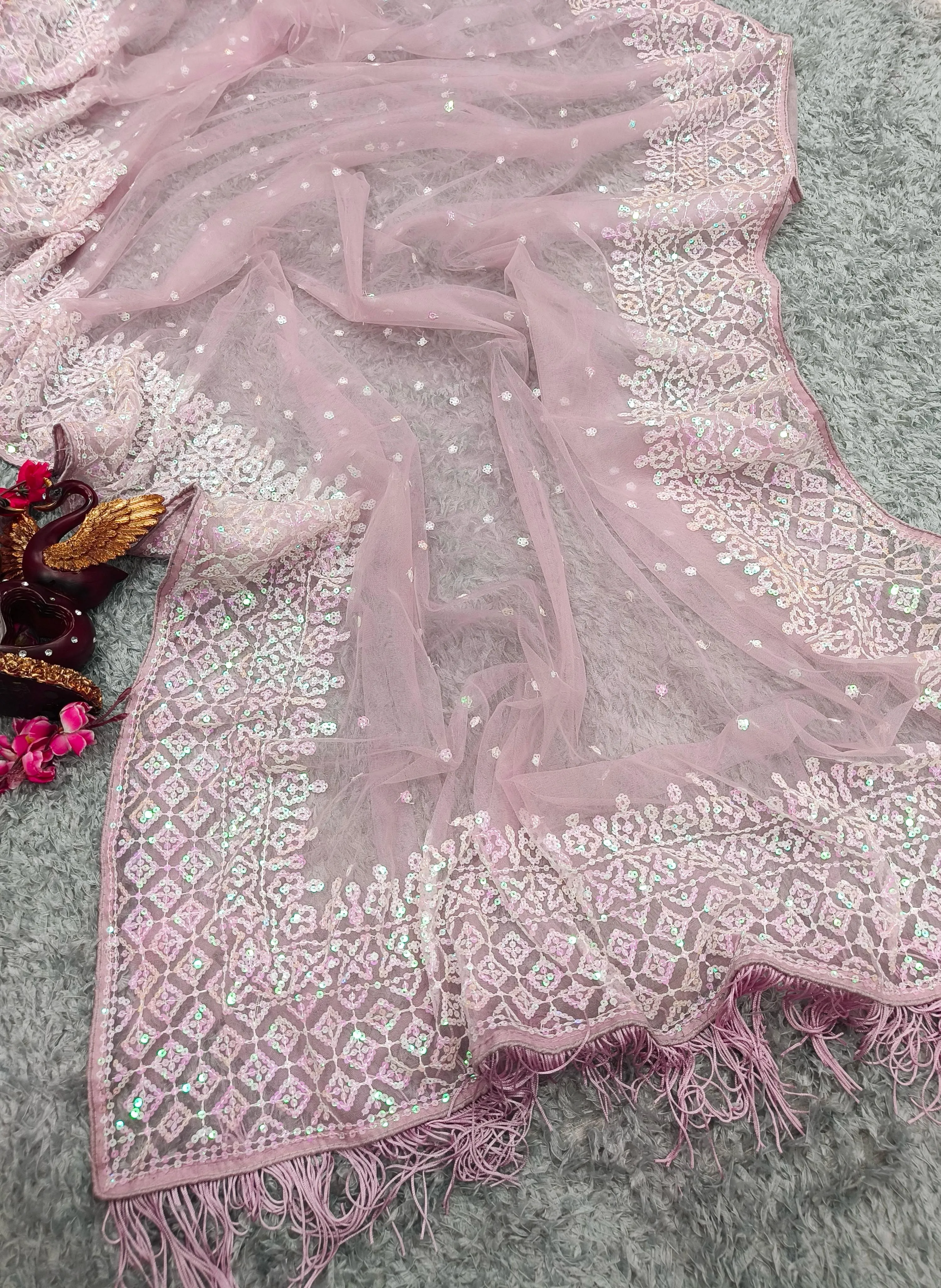Beautiful Designer Heavy Georgette Soft Net Exclusive Sequanc Saree
