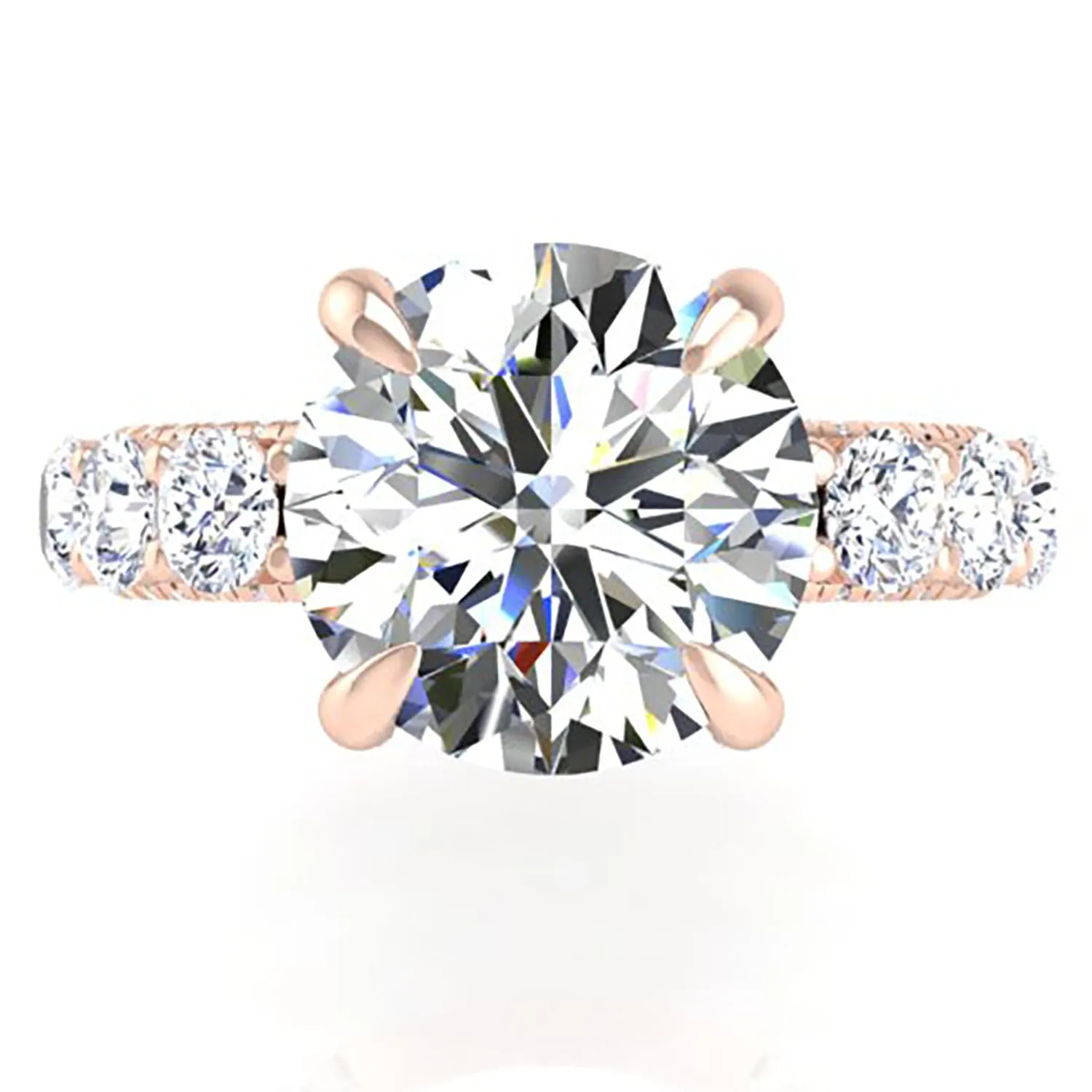 Ben Garelick Alpha 4 Carat Round Diamond Engagement Ring with Large Side Diamonds