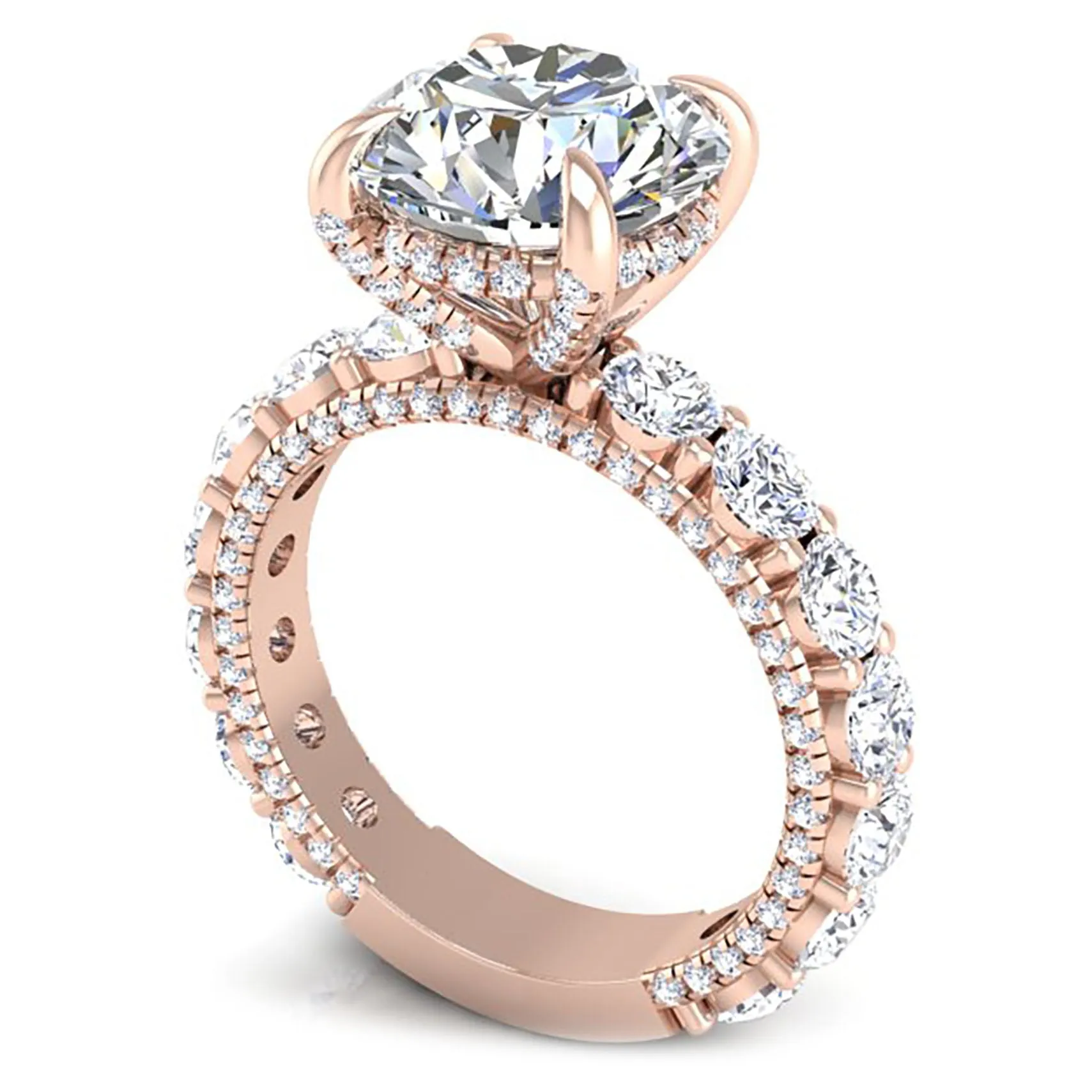 Ben Garelick Alpha 4 Carat Round Diamond Engagement Ring with Large Side Diamonds