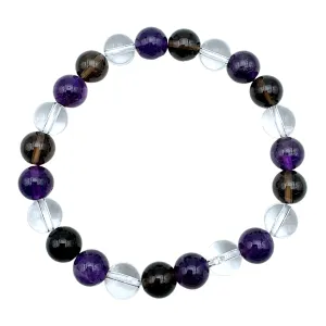 Bracelet anti addiction — Améthyste, Quartz fumé & Cristal de roche A  (numéro 14)