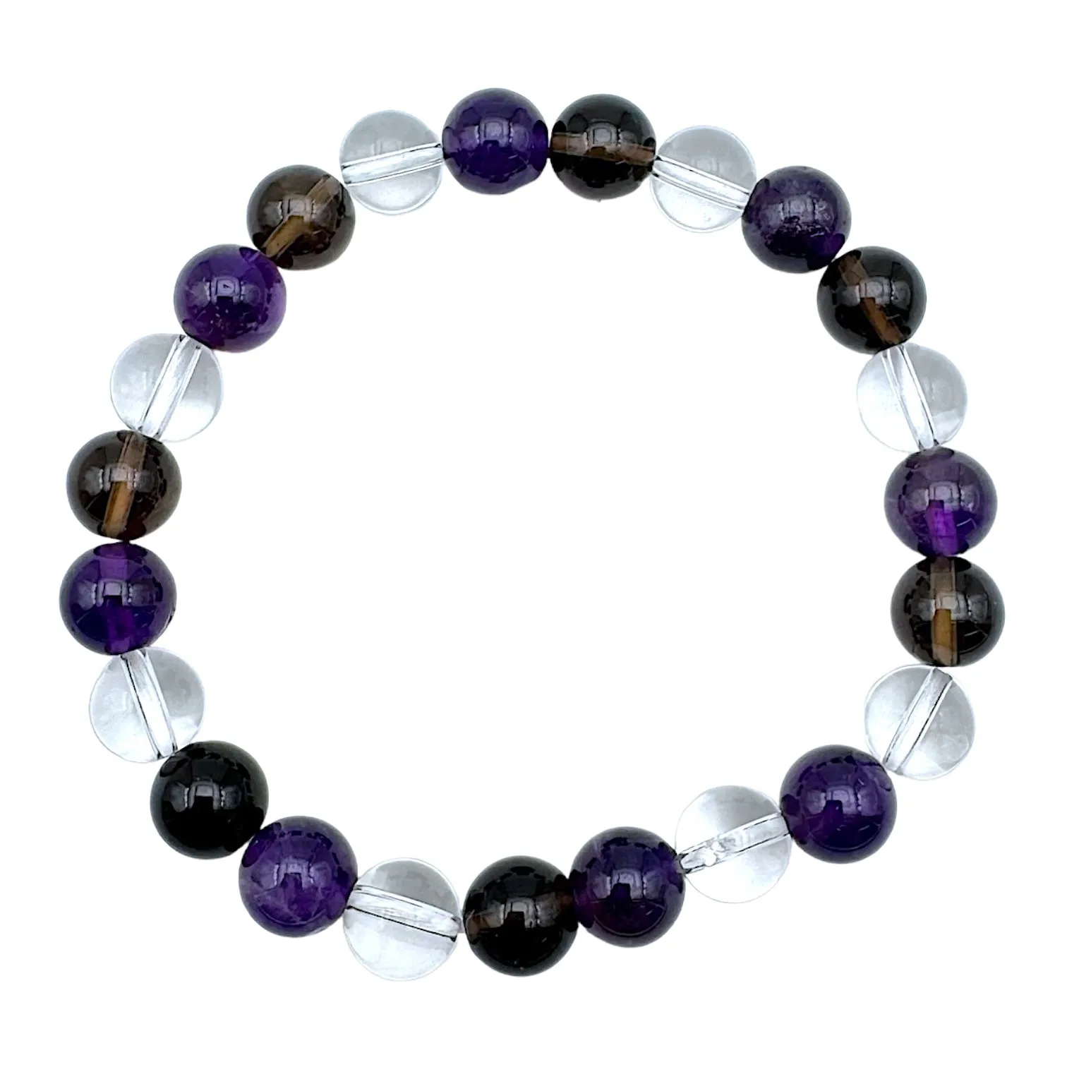 Bracelet anti addiction — Améthyste, Quartz fumé & Cristal de roche A  (numéro 14)