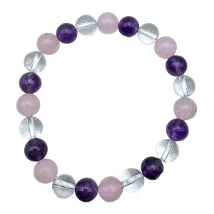 Bracelet Anti-stress & angoisse — Améthyste, Cristal de roche & Quartz Rose A  (numéro 15)