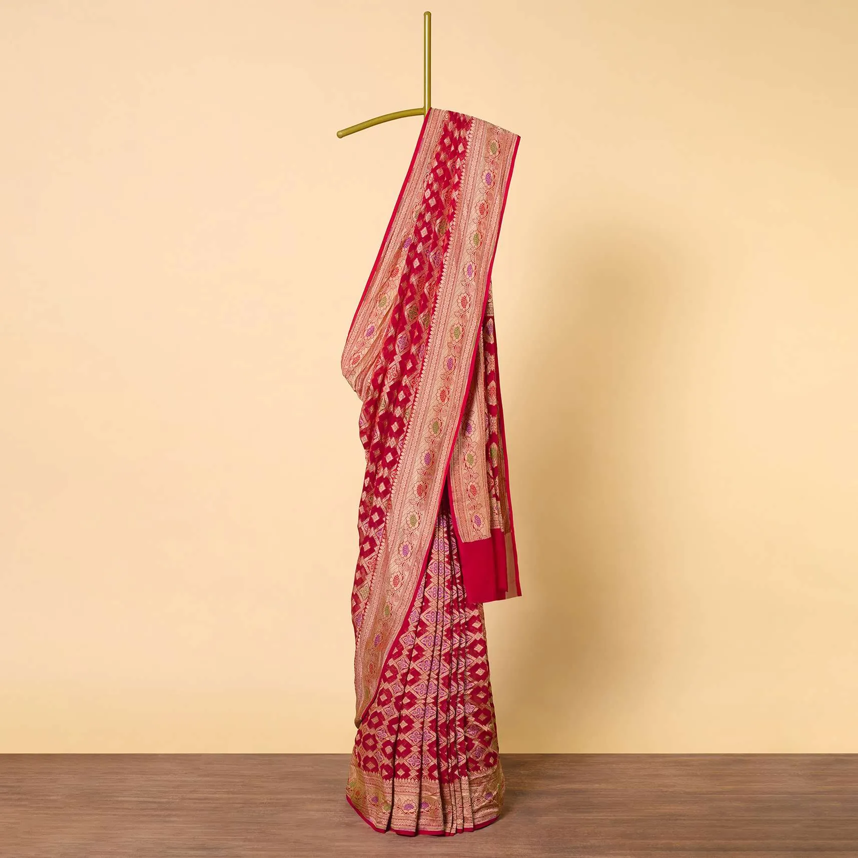 Enchanting Red Banarasi Khaddi Saree Set