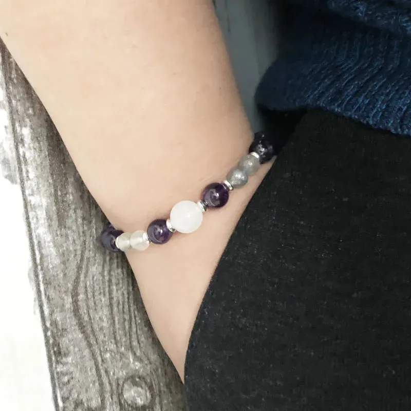 Fancy Selenite Amethysts Labradorite Spiritual Moon Bracelet Healing beaded Woman Ladies Purple stone bracelet