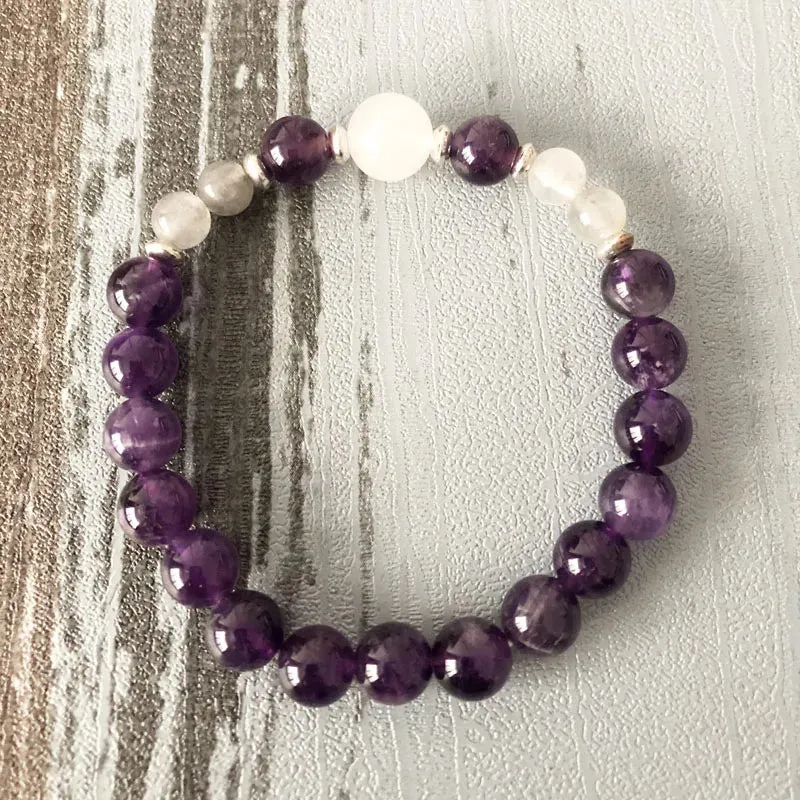Fancy Selenite Amethysts Labradorite Spiritual Moon Bracelet Healing beaded Woman Ladies Purple stone bracelet