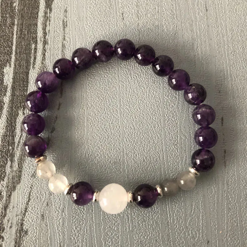 Fancy Selenite Amethysts Labradorite Spiritual Moon Bracelet Healing beaded Woman Ladies Purple stone bracelet