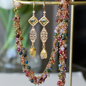 Farah citrine, filigree and yellow crystal earrings