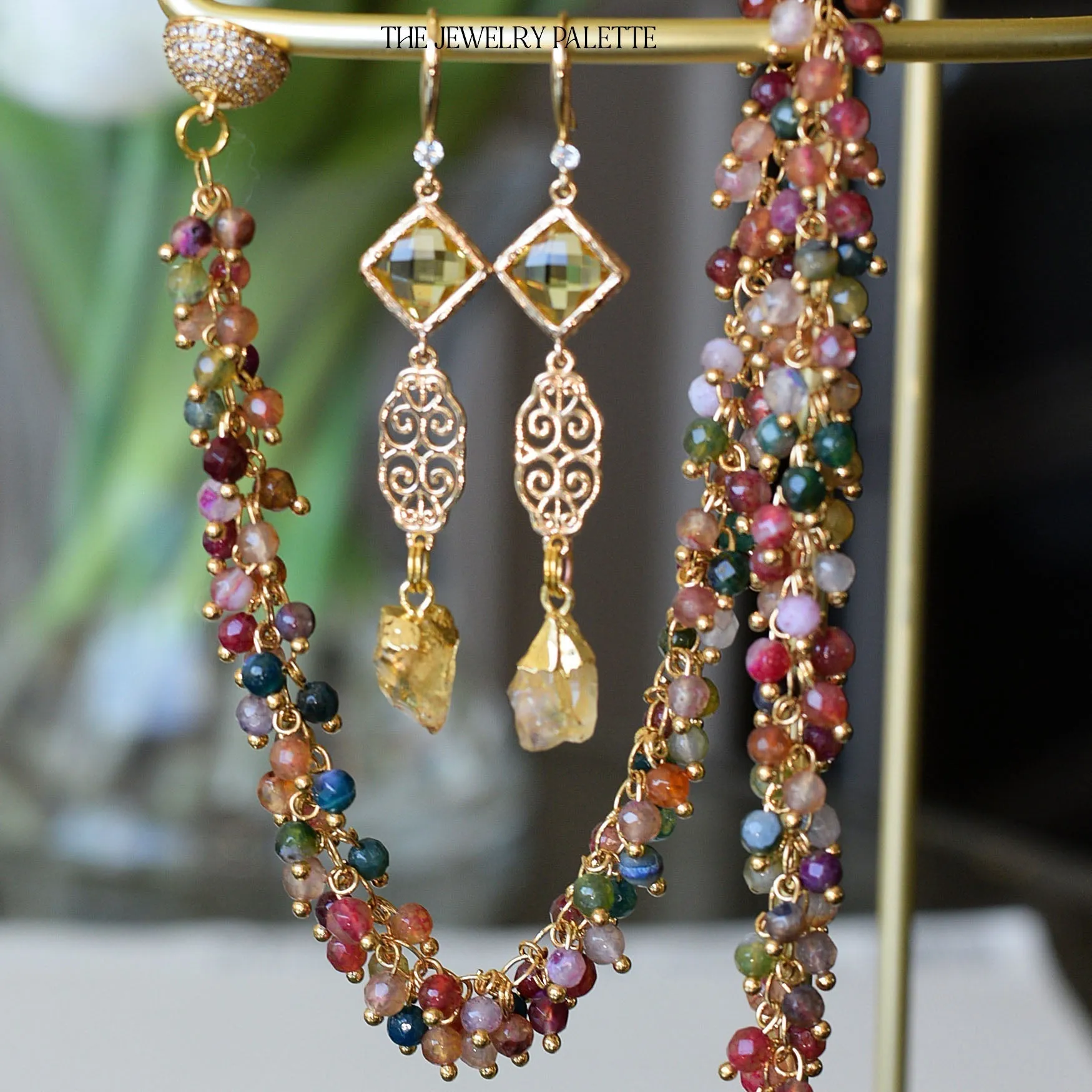 Farah citrine, filigree and yellow crystal earrings