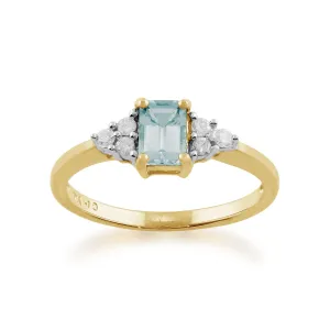 gelb 9 Karat Gold 0.45ct Karat AQUAMARIN & Diamant Haufen Ring