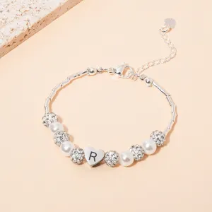Girls Custom Initial Crystal Pearl Bracelet