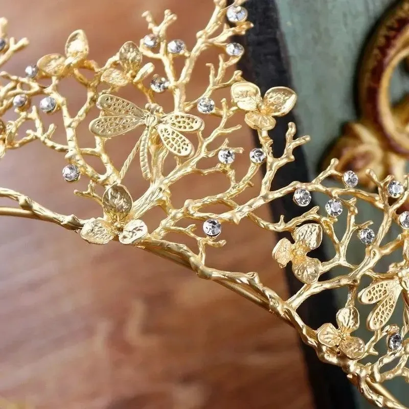 Gold leaf Tiara Crown greek vine King Queen headdress woodland diadem