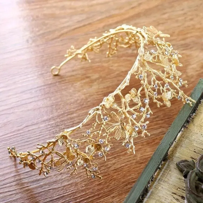 Gold leaf Tiara Crown greek vine King Queen headdress woodland diadem