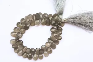 Grey Moonstone Pear Briolette Faceted | 9x12mm | 8 inch strand | 55 Pieces | Side Drill | Moonstone Sheen | For Jewelry making