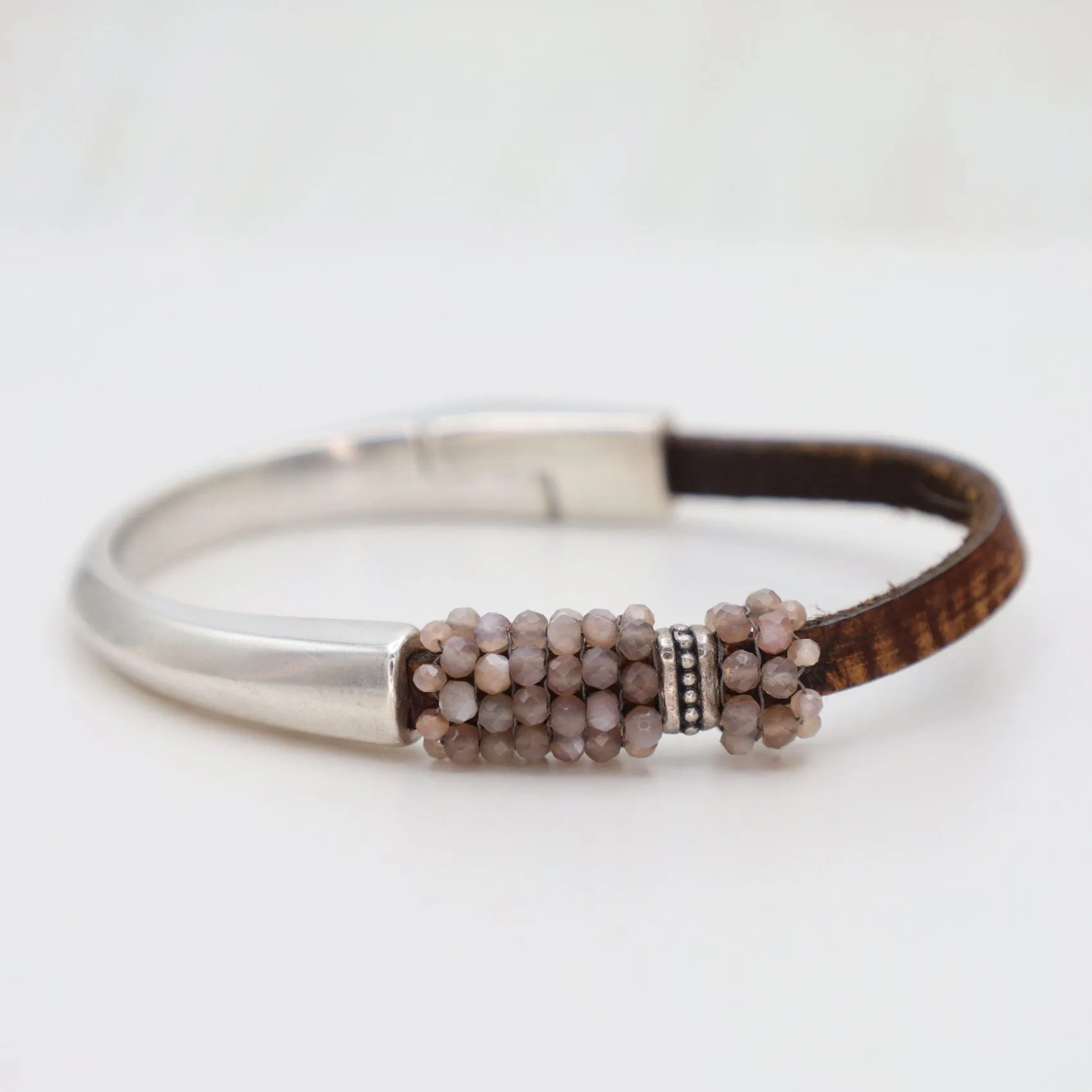 Hand Stitched Small Chocolate Moonstone Bracelet