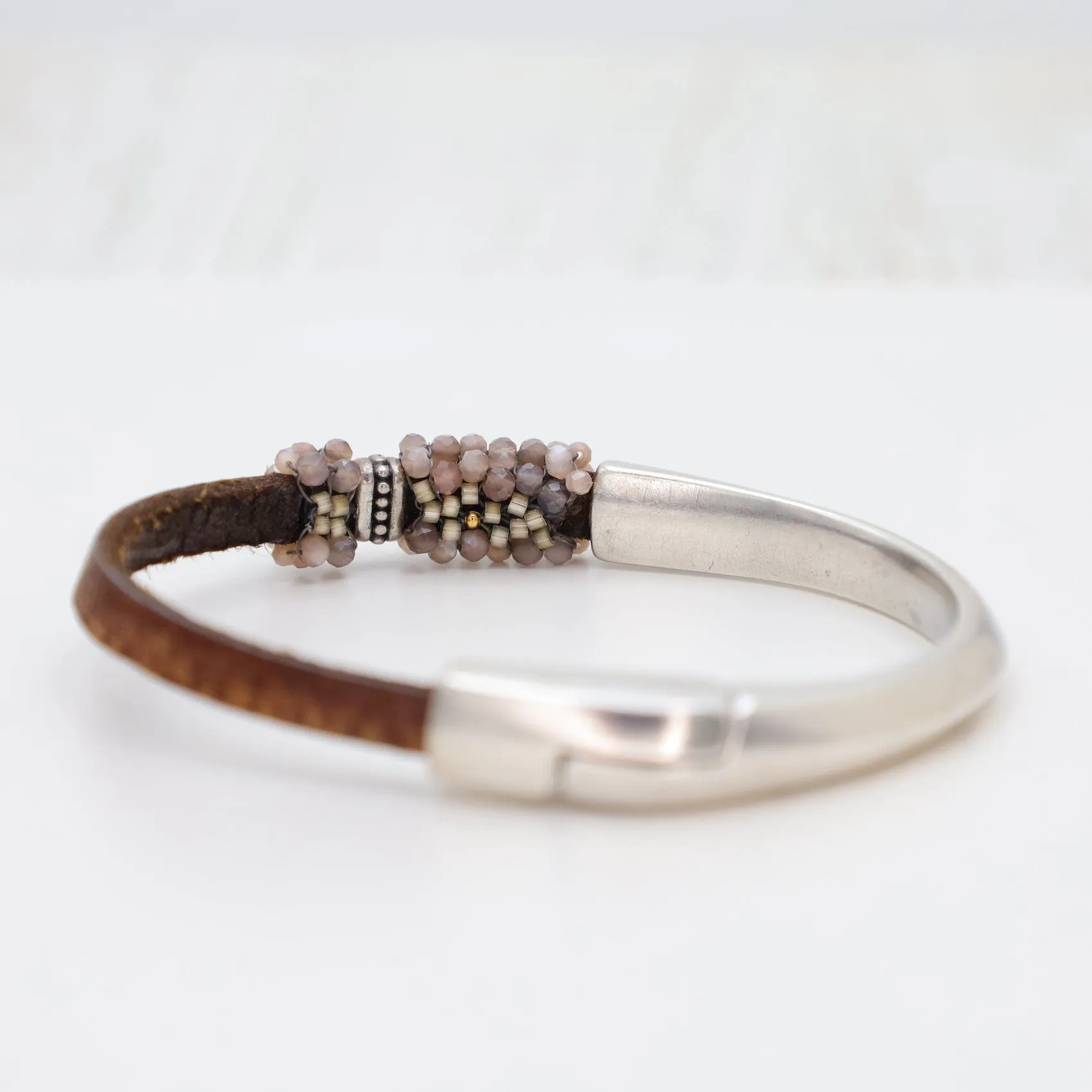 Hand Stitched Small Chocolate Moonstone Bracelet