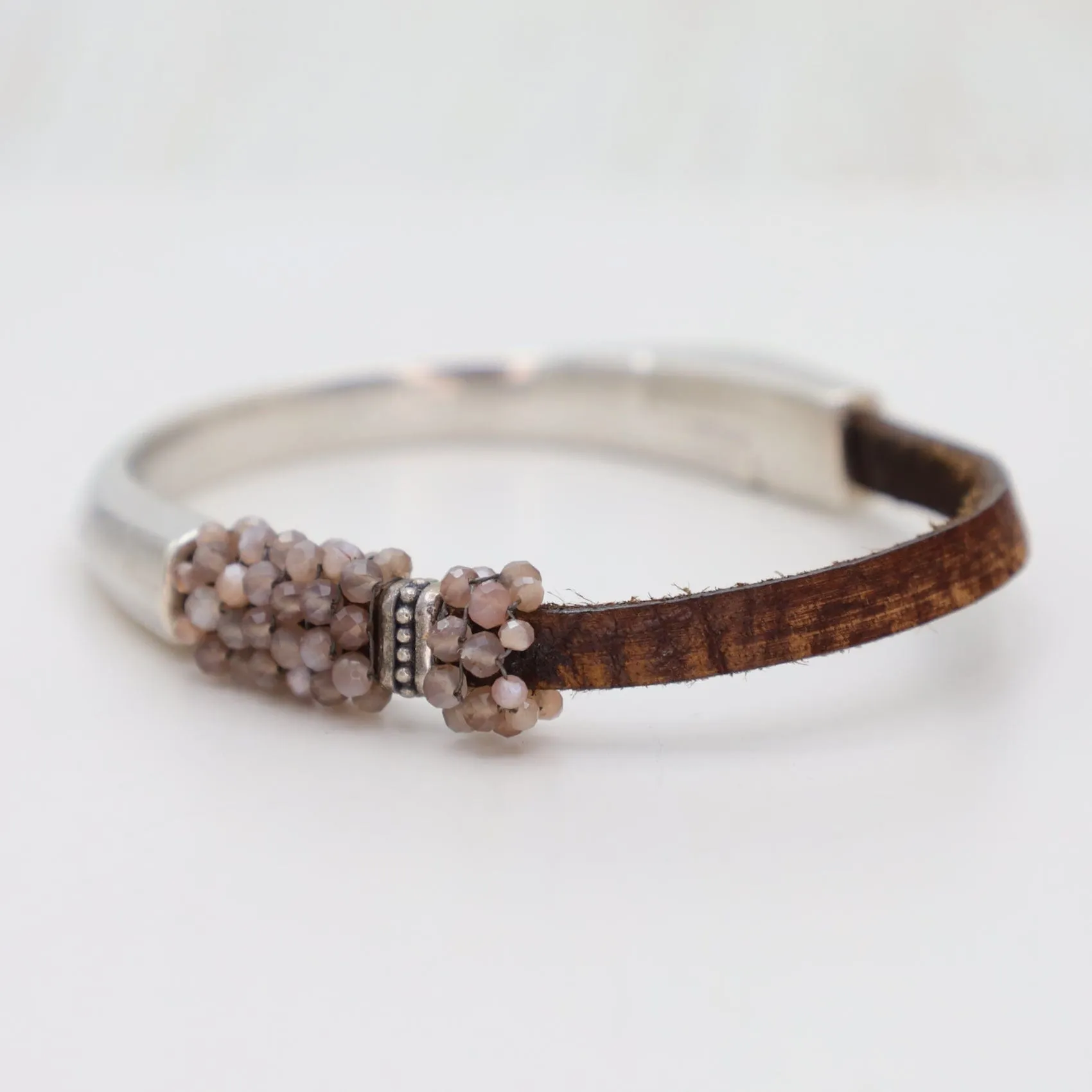 Hand Stitched Small Chocolate Moonstone Bracelet