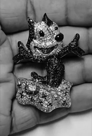 HipHop Style Pendant cartoon character black and white diamond studed925 silver