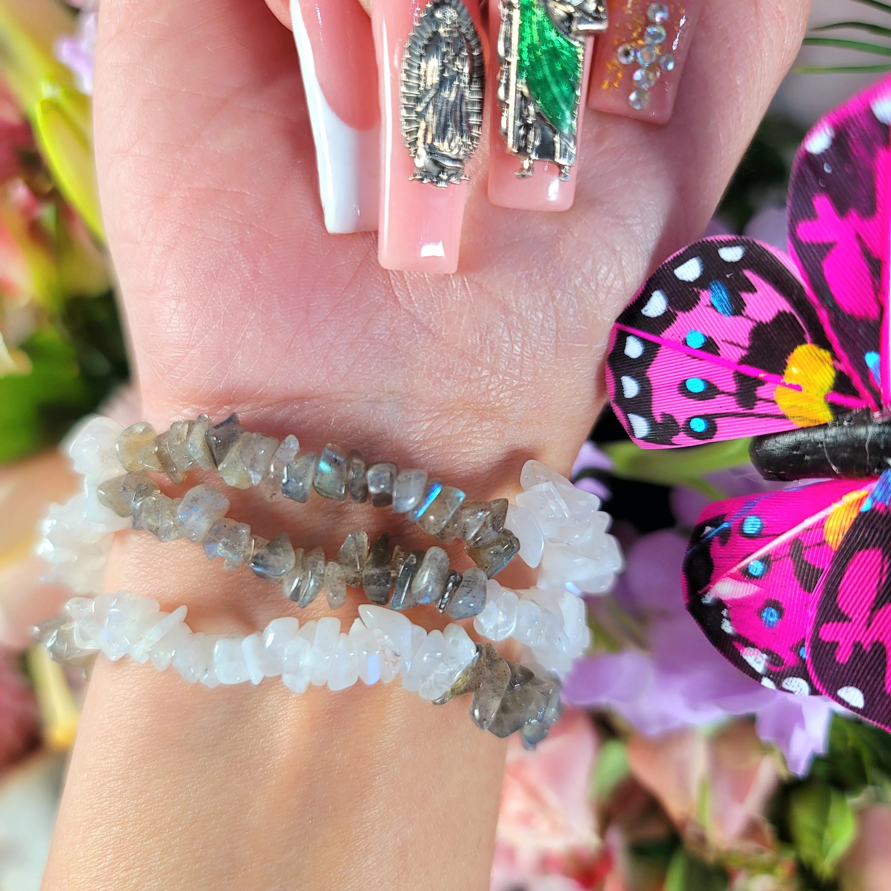 Labradorite & Rainbow Moonstone Chip Bracelet for Trusting Yourself on your Journey