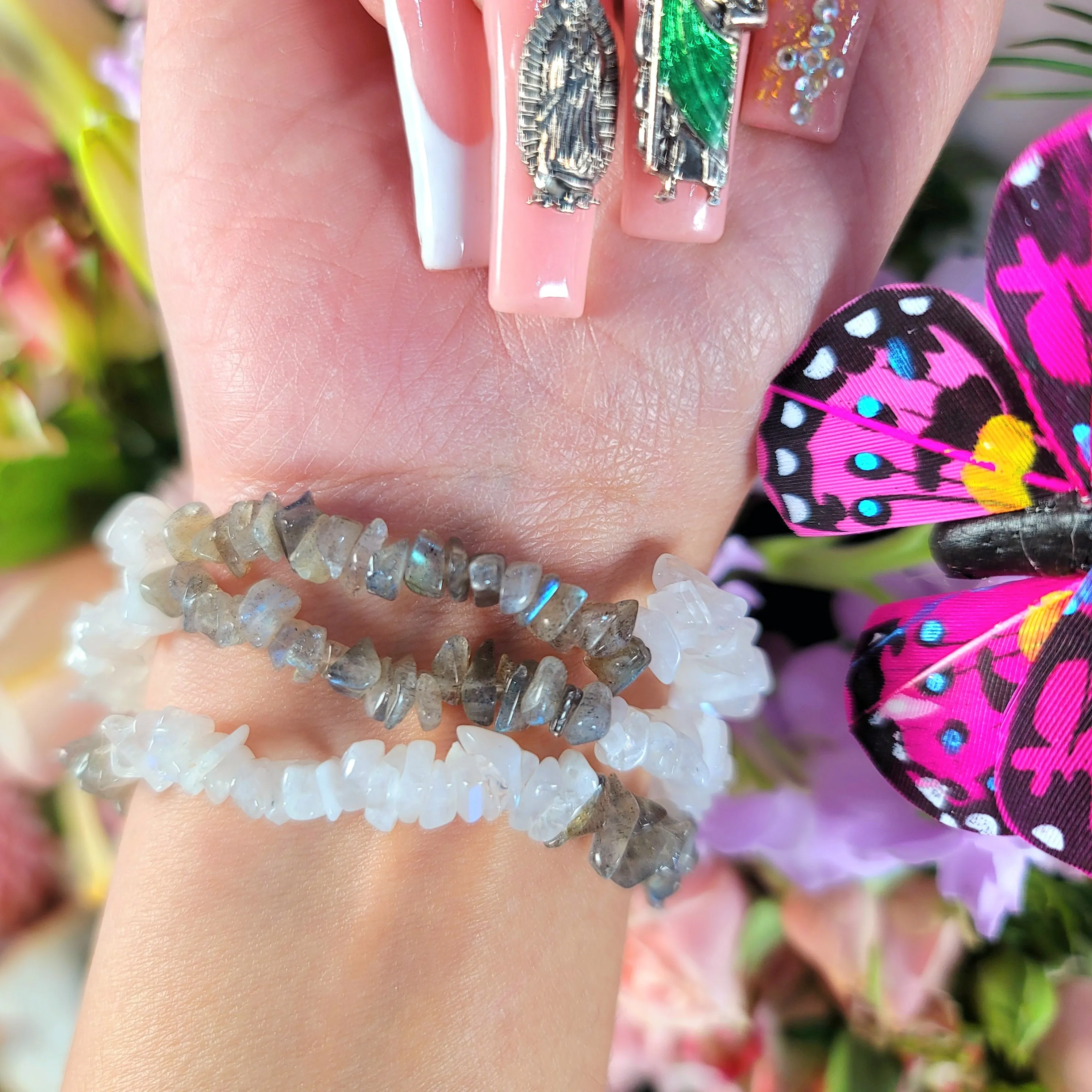 Labradorite & Rainbow Moonstone Chip Bracelet for Trusting Yourself on your Journey