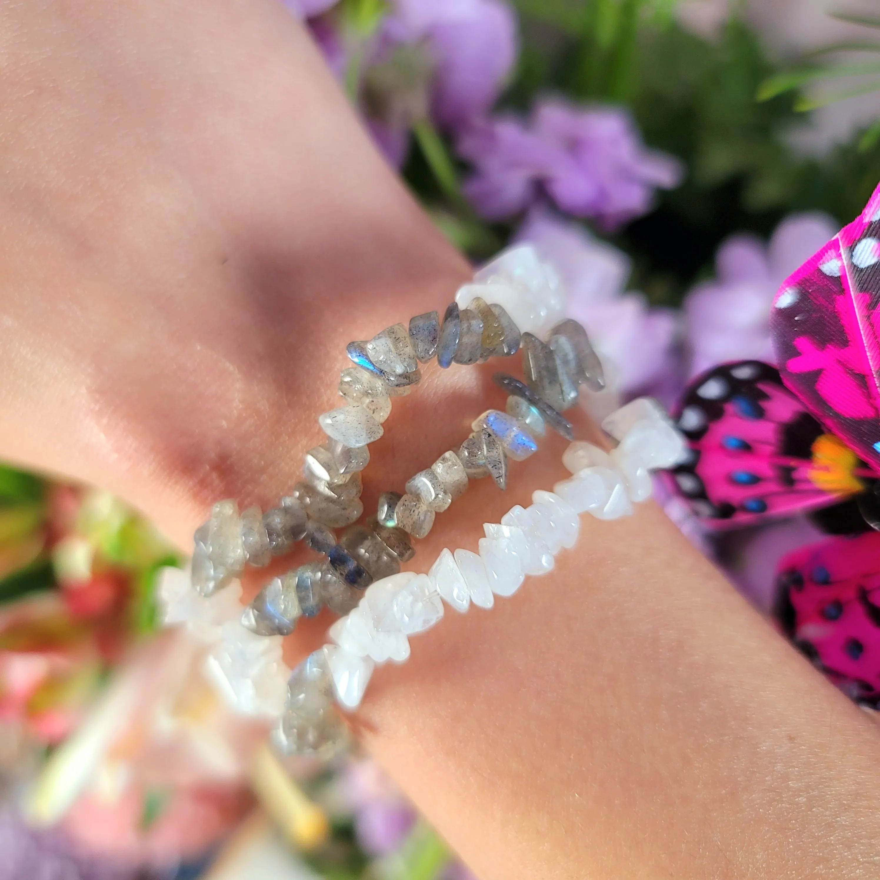 Labradorite & Rainbow Moonstone Chip Bracelet for Trusting Yourself on your Journey