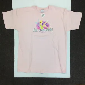 Large Disney Store Pink T-Shirt Glittery TinkerBell I'm Famous in Neverland New with Tag