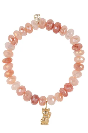 Lucky Cat Peach Moonstone Bead Bracelet
