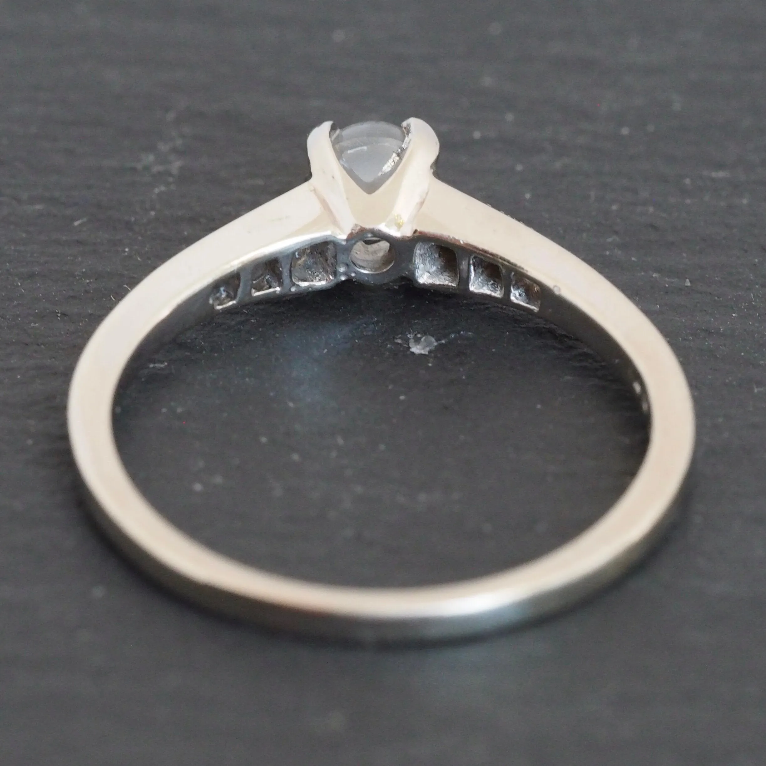 Midcentury 14k White Gold Moonstone and Diamond Solitaire Ring
