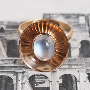 Midcentury Modern Mirrored 9k Gold Moonstone Ring