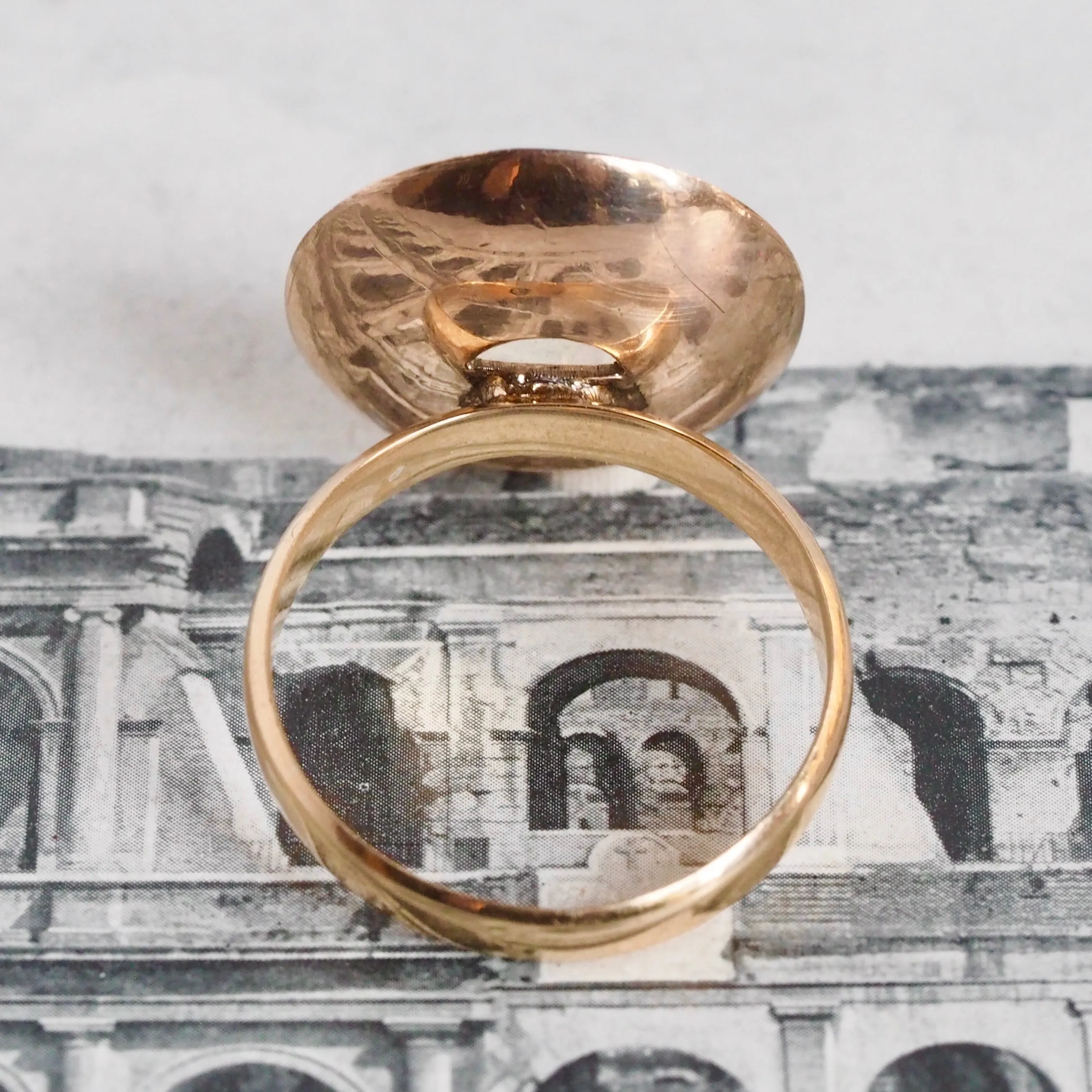Midcentury Modern Mirrored 9k Gold Moonstone Ring
